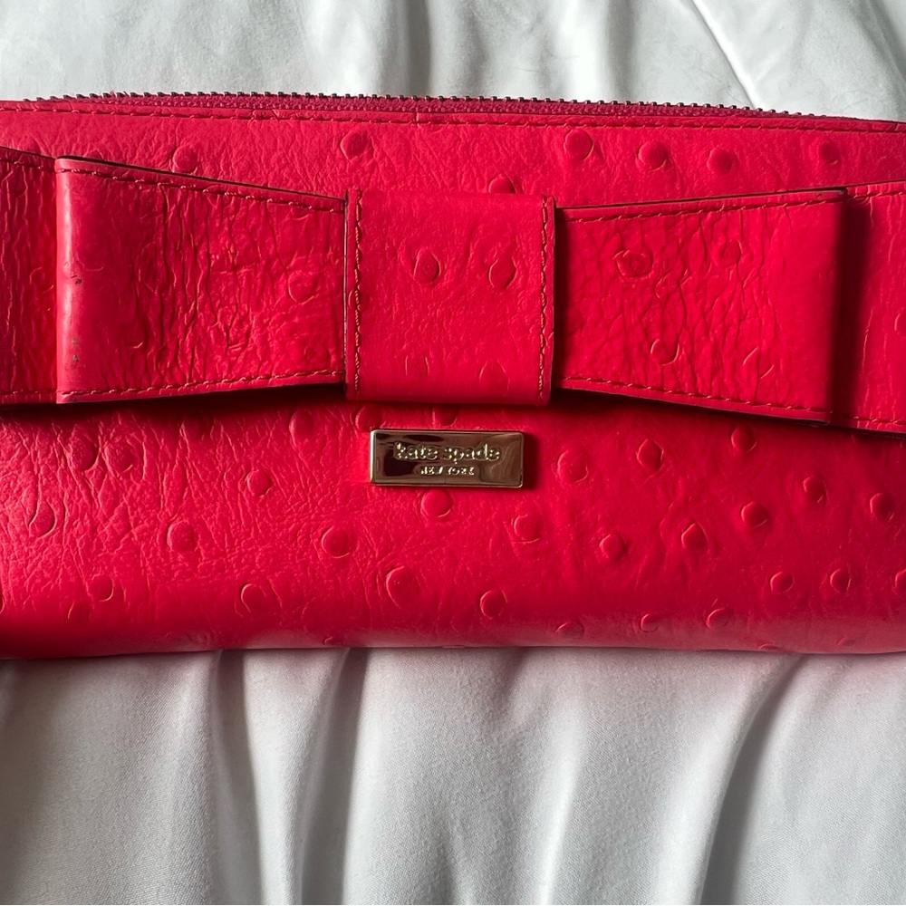 Kate Spade Charm City Ostrich Deep Pink Zip Wallet